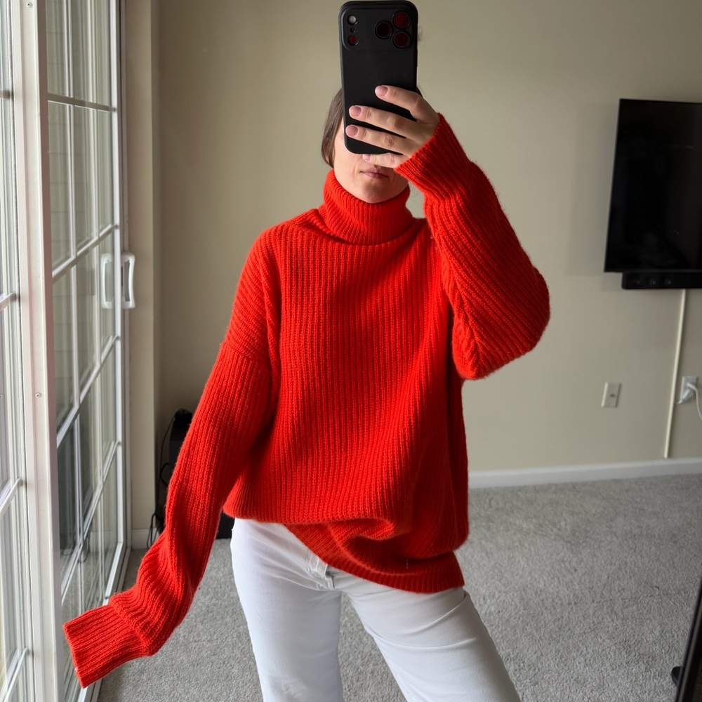 Autumn Cashmere Koi Orange 100% Cashmere Oversized Turtleneck Sweater XS - Picture 10 of 11